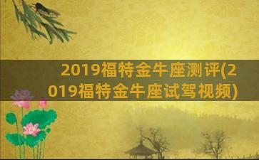 2019福特金牛座测评(2019福特金牛座试驾视频)