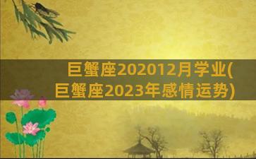 巨蟹座202012月学业(巨蟹座2023年感情运势)