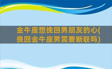 金牛座想挽回男朋友的心(挽回金牛座男需要断联吗)